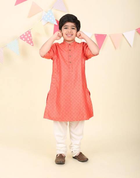Boys Block Print Viscose Rayon A-line Kurta