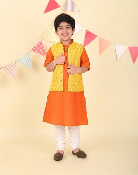 Pack of 2 Boys Block Print Pure Cotton A-line Kurta