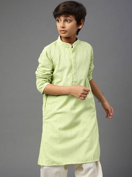 Boys Embellished Cotton Blend Straight Kurta