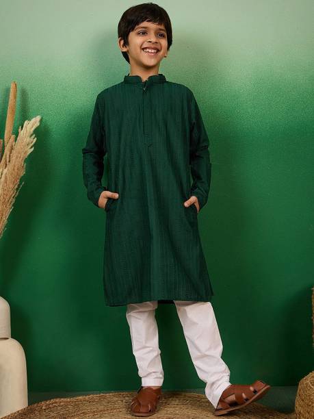 Boys Solid Cotton Blend Straight Kurta
