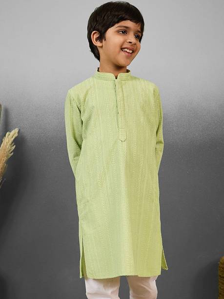 Boys Striped Cotton Blend Straight Kurta