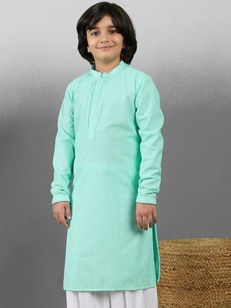 Boys Striped Cotton Blend Straight Kurta