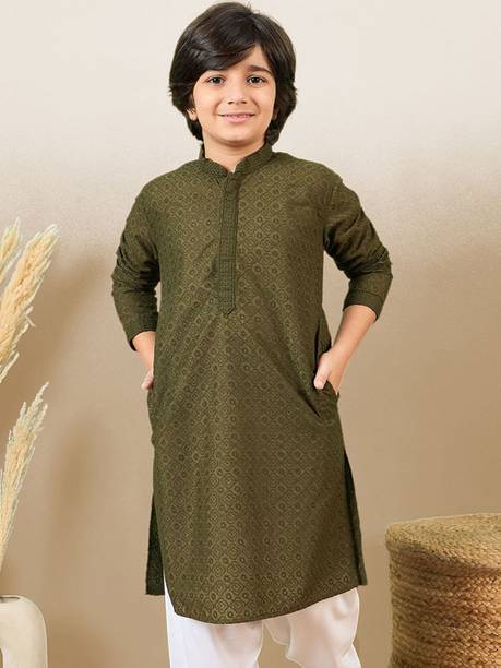 Boys Embellished Cotton Blend Straight Kurta