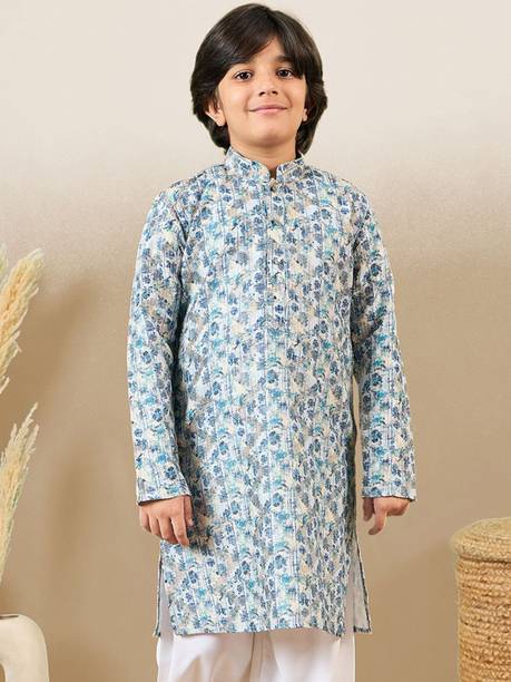 Boys Embellished Cotton Blend Straight Kurta