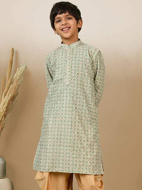 Boys Embellished Cotton Blend Straight Kurta