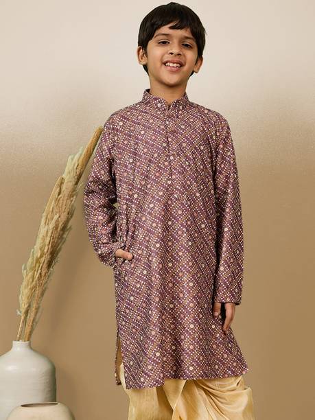 Boys Embellished Cotton Blend Straight Kurta