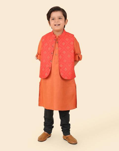Pack of 2 Boys Solid Viscose Rayon A-line Kurta
