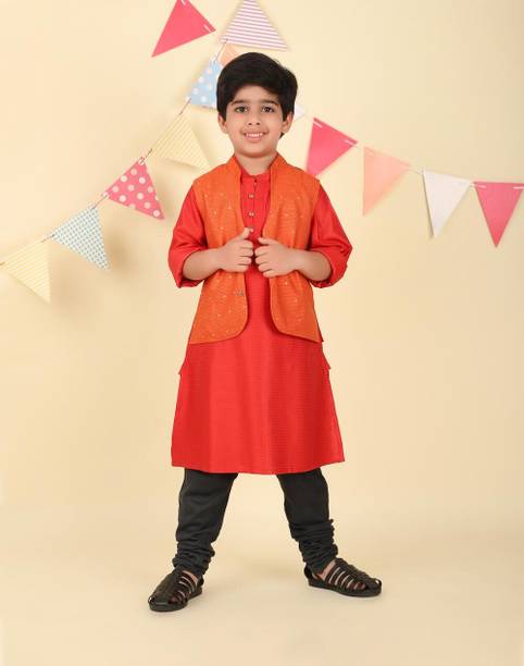Pack of 2 Boys Self Design Viscose Rayon A-line Kurta