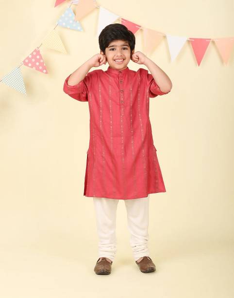 Boys Striped Viscose Rayon A-line Kurta