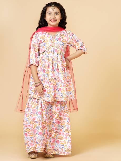 Baby Girls Festive & Party Kurta, Pyjama & Dupatta Set