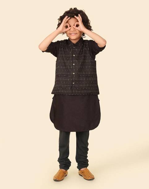 Pack of 2 Boys Woven Design Viscose Rayon Straight Kurta