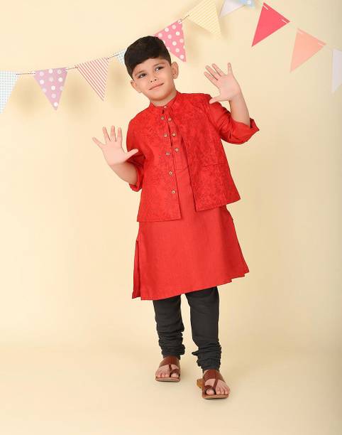 Pack of 2 Boys Printed Viscose Rayon A-line Kurta