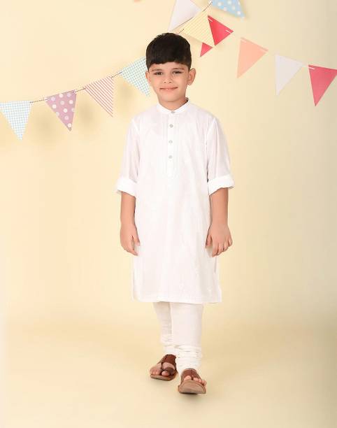 Boys Embroidered Pure Cotton A-line Kurta