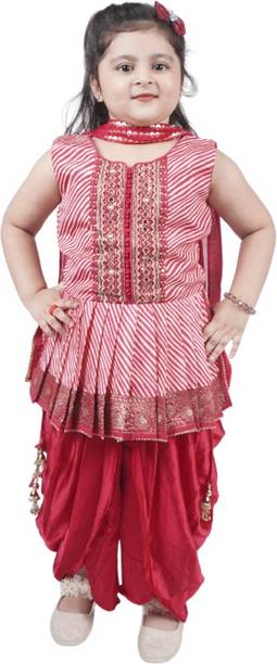 Girls Self Design Cotton Blend Anarkali Kurta