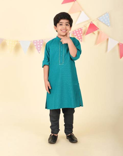 Boys Embroidered Pure Cotton A-line Kurta