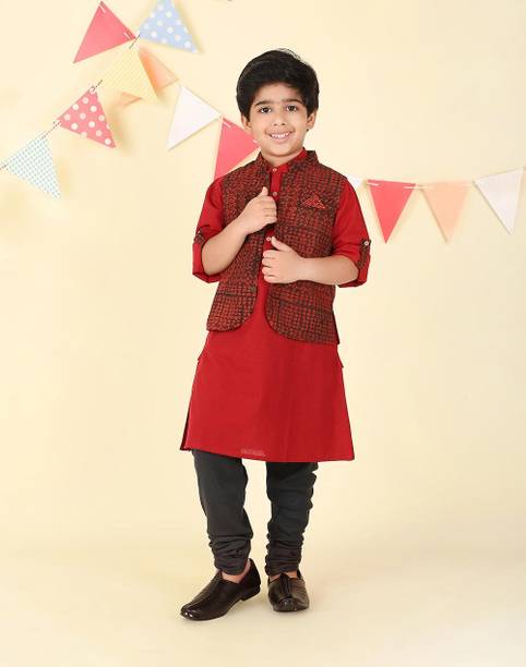 Pack of 2 Boys Printed Pure Cotton A-line Kurta