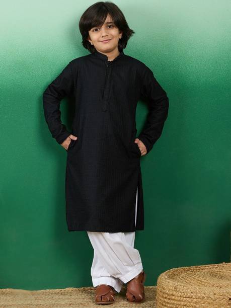 Boys Geometric Print Cotton Blend Straight Kurta