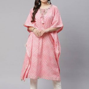 Women Striped Cotton Blend Straight Kurta