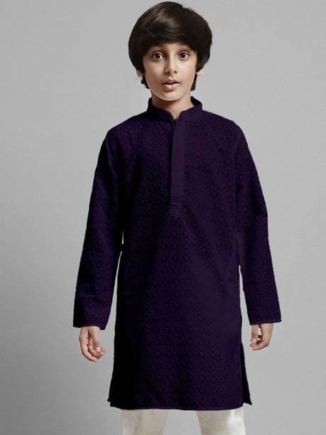 Boys Embellished Cotton Blend Straight Kurta