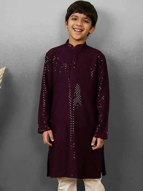 Boys Geometric Print Cotton Blend Straight Kurta