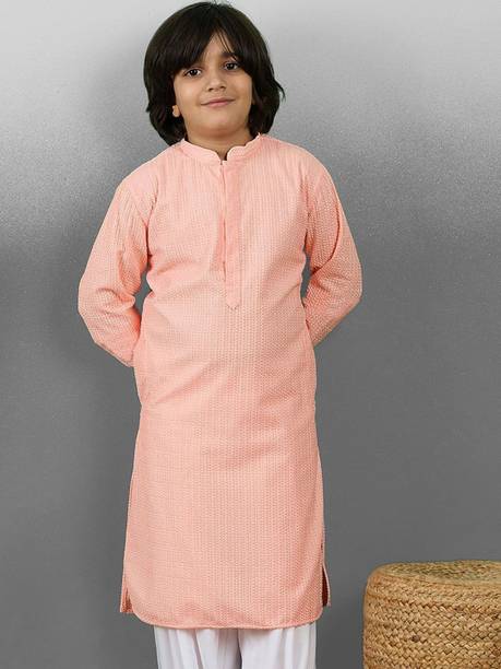 Boys Striped Cotton Blend Straight Kurta