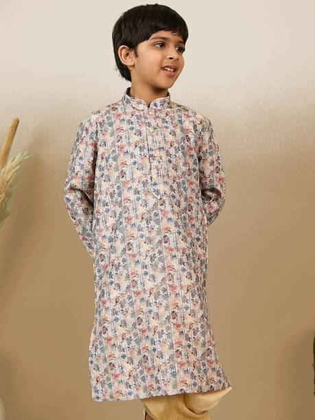 Boys Embroidered Cotton Blend Straight Kurta