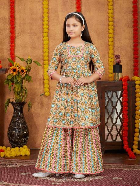 Girls Festive & Party Kurta and Sharara Set