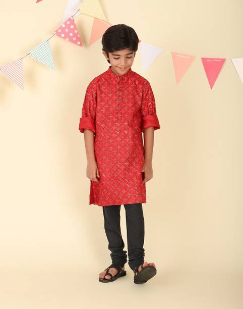 Boys Printed Viscose Rayon Straight Kurta