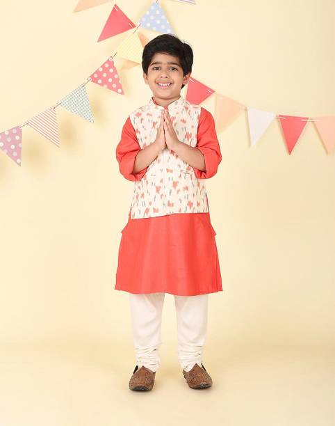 Pack of 2 Boys Woven Design Viscose Rayon Straight Kurta