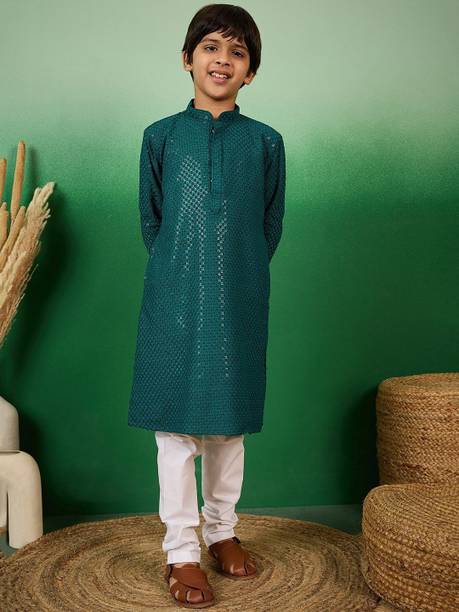 Boys Embellished Cotton Blend Straight Kurta