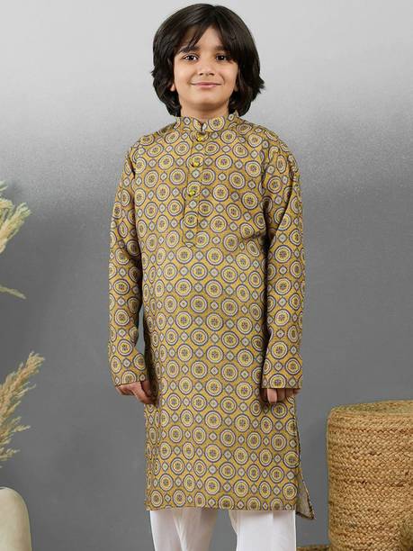 Boys Embellished Cotton Blend Straight Kurta