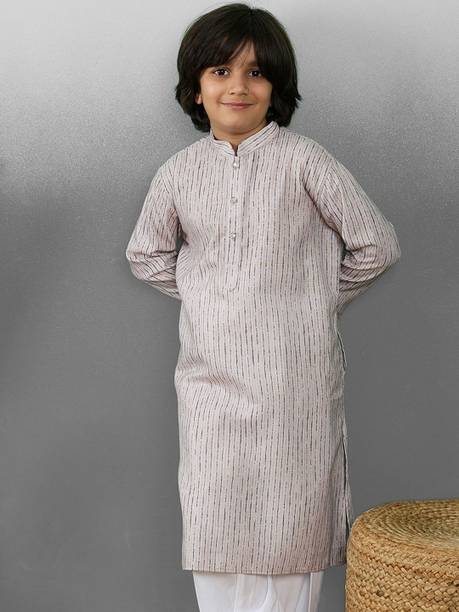 Boys Striped Cotton Blend Straight Kurta