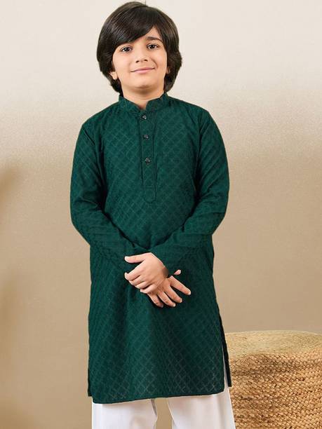 Boys Embellished Cotton Blend Straight Kurta