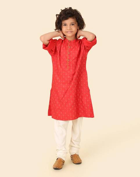 Boys Printed Viscose Rayon Straight Kurta