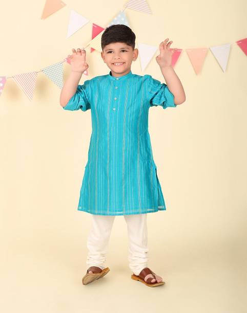 Boys Woven Design Cotton Silk A-line Kurta