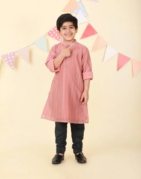 Boys Striped Cotton Blend A-line Kurta