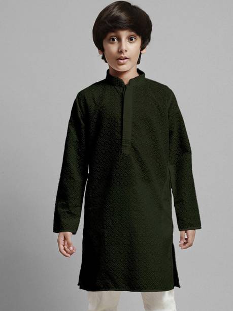 Boys Embellished Cotton Blend Straight Kurta