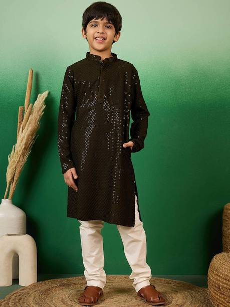 Boys Embellished Cotton Blend Straight Kurta