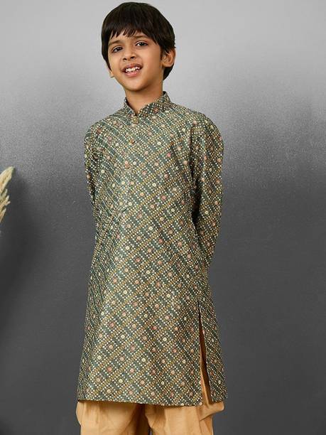 Boys Bandhani Cotton Blend Straight Kurta