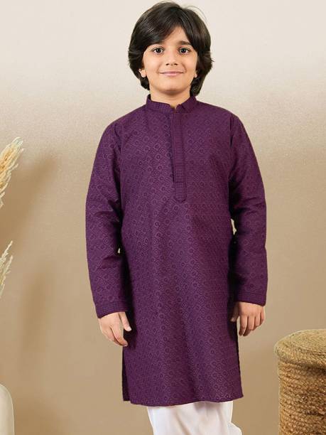 Boys Embellished Cotton Blend Straight Kurta