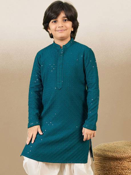 Boys Embellished Cotton Blend Straight Kurta