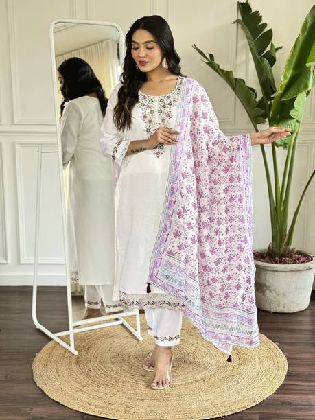 Embroidered Kurta, Trouser/Pant & Dupatta Set