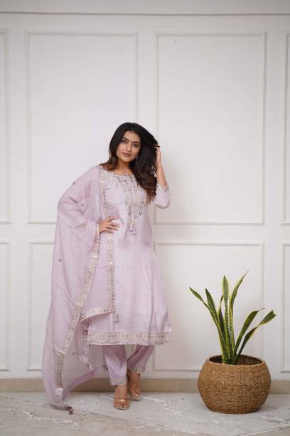 Embroidered Kurta, Trouser/Pant & Dupatta Set