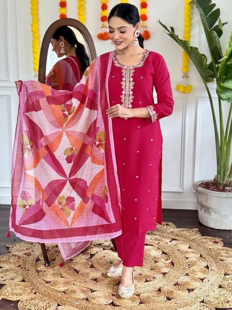 Embroidered Kurta, Trouser/Pant & Dupatta Set