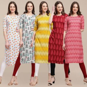 Pack of 5 Women Printed Crepe A-line Kurta