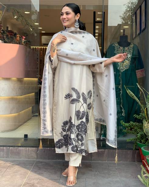 Embroidered Kurta, Trouser/Pant & Dupatta Set