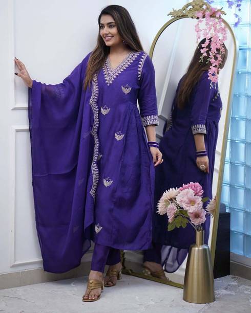 Embroidered Kurta, Trouser/Pant & Dupatta Set