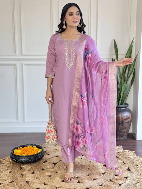 Embroidered Kurta, Trouser/Pant & Dupatta Set