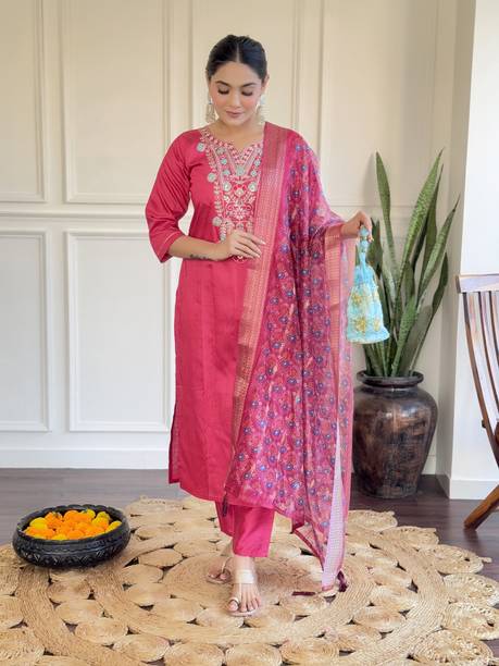 Embroidered Kurta, Trouser/Pant & Dupatta Set