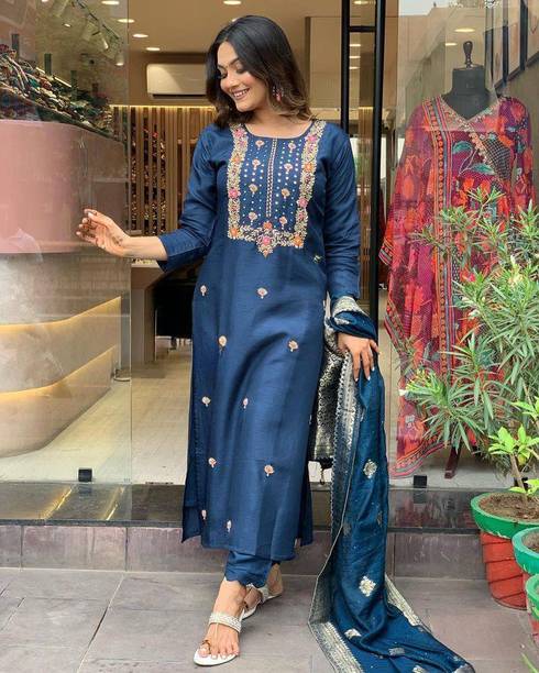 Embroidered Kurta, Trouser/Pant & Dupatta Set